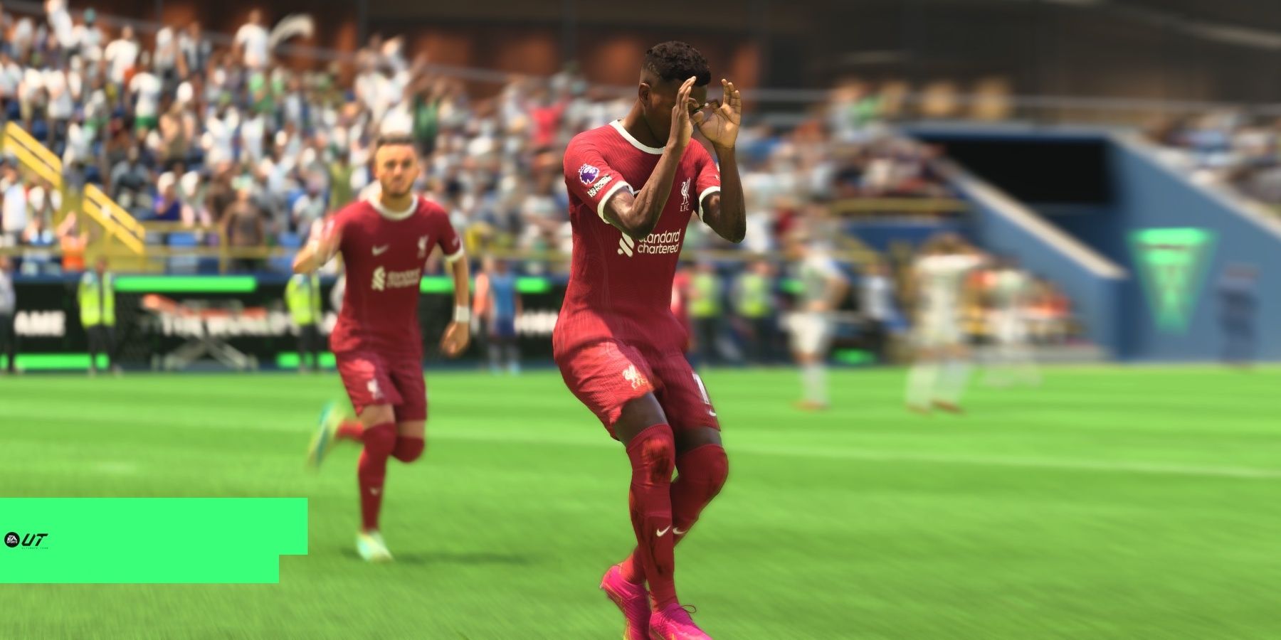 Ansu Fati does The Griddy after a goal in EA Sports FC 24.