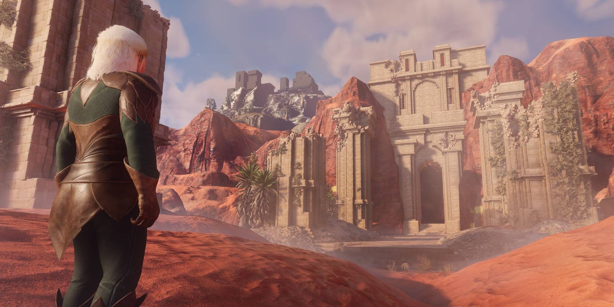 Enshrouded Man In Front Of Desert Temple