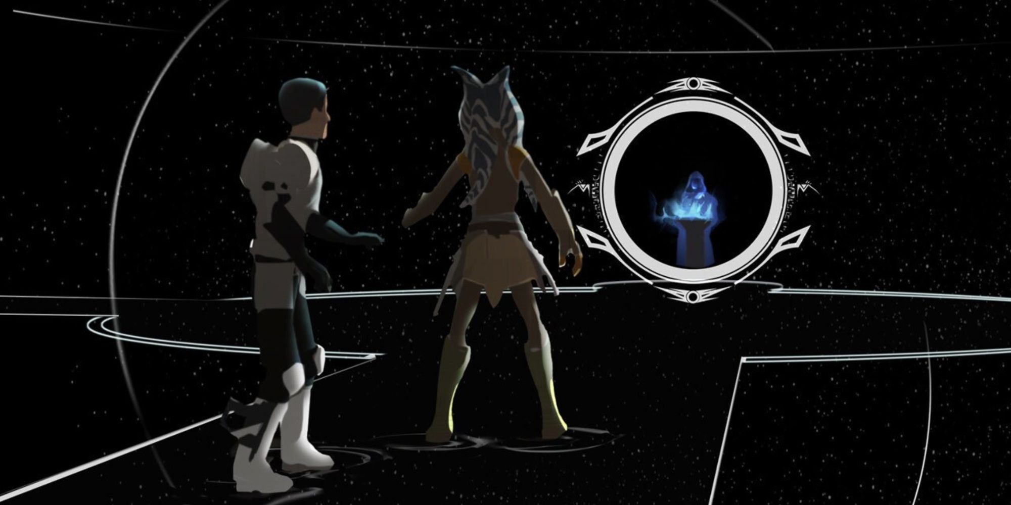 Ezra and Ahsoka in the world between worlds in Star Wars Rebels