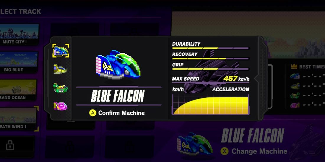 F-Zero 99 Tips - A Screen Showing The Blue Falcon And Its Stats