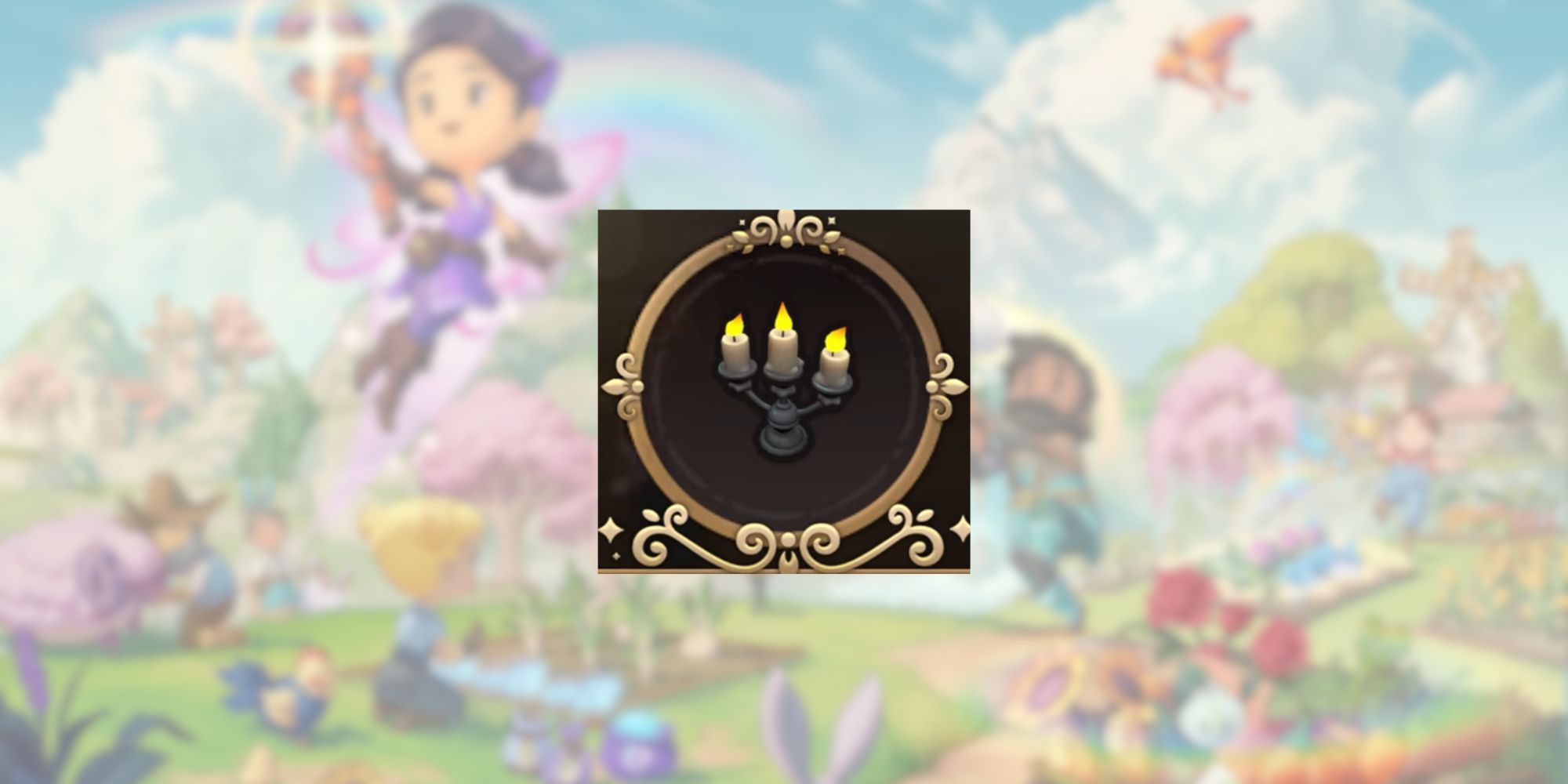 Fae Farm Candelabra in front of blurred title art