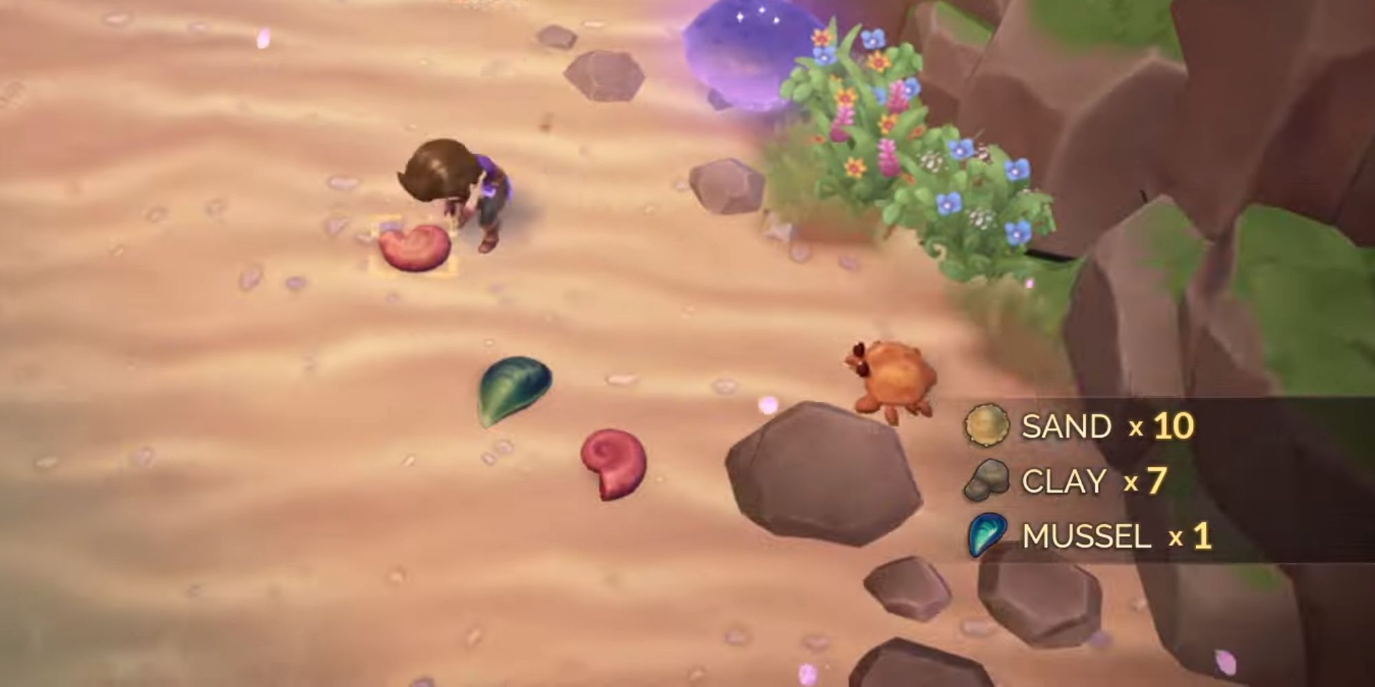 Fae Farm player foraging at the beach