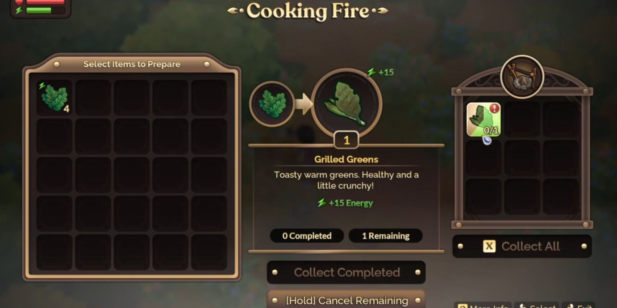 Fae Farm Cooking User Interface