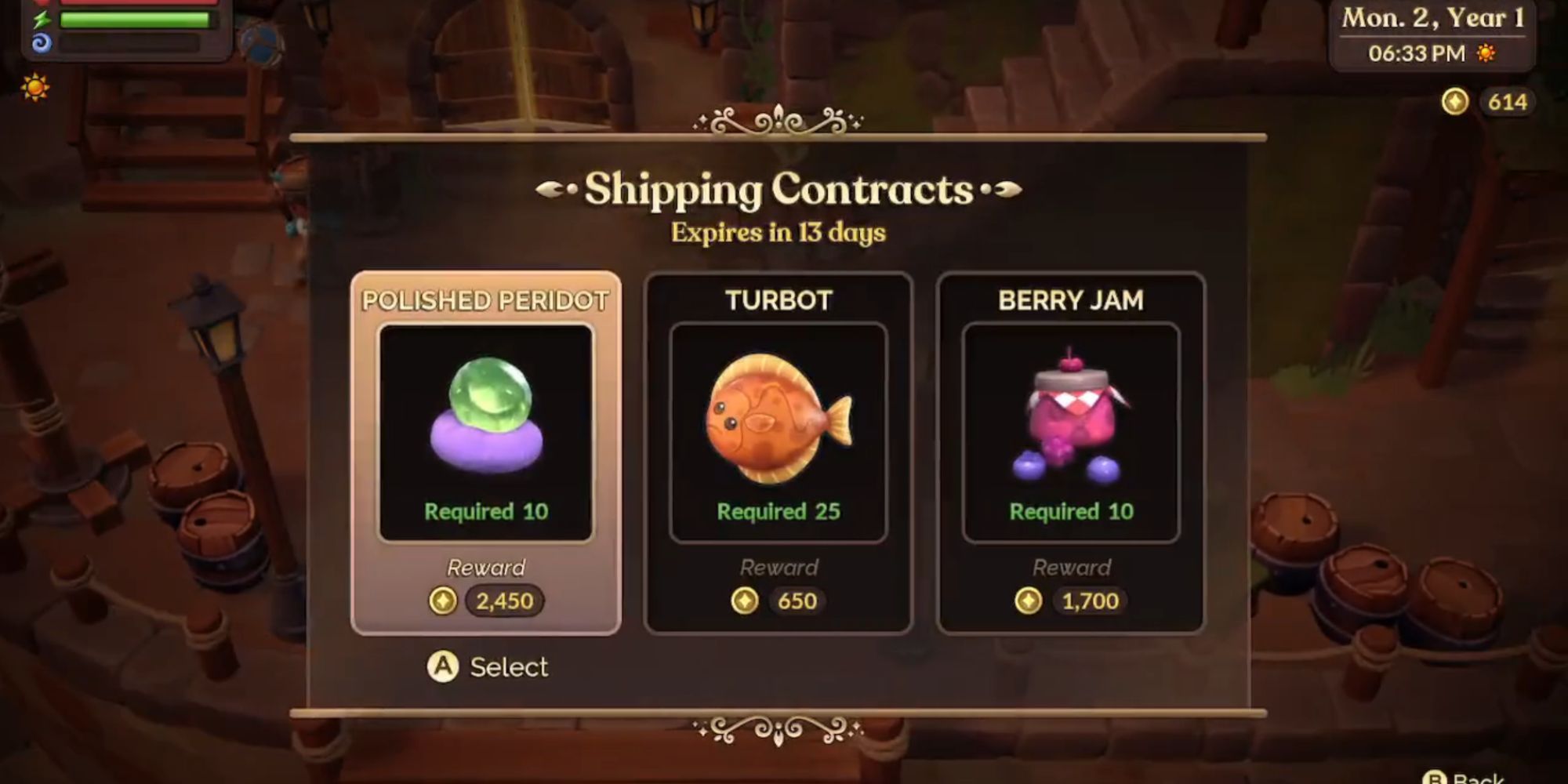 Fae Farm Shipping Contract User Interface