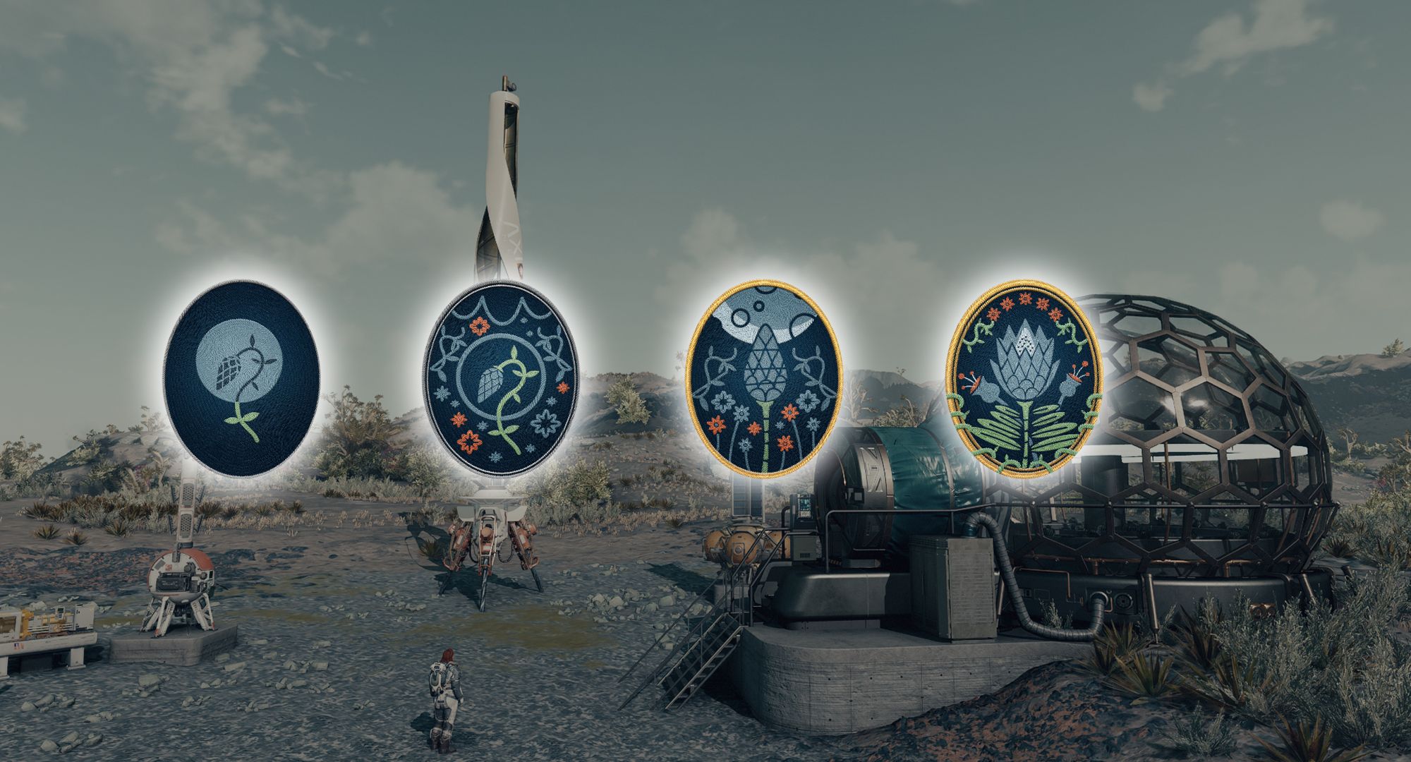 Combined image of Greenhouse and botany skill badges in Starfield