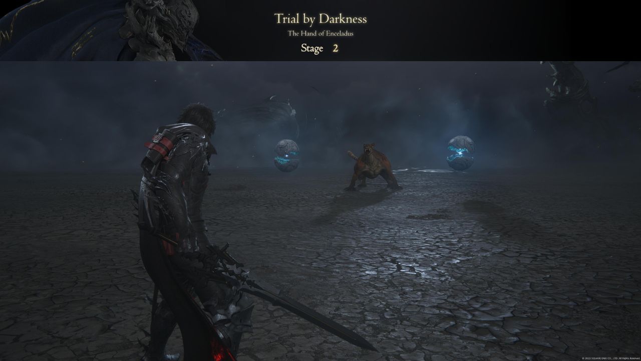 A group of enemies standing in the arena for stage two of Odin's trial.