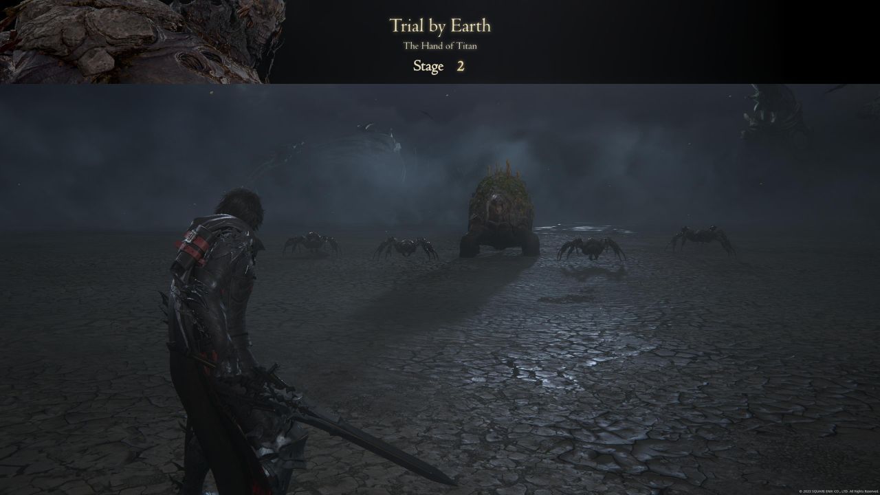 A group of enemies standing in the arena for stage two of Titan's trial.
