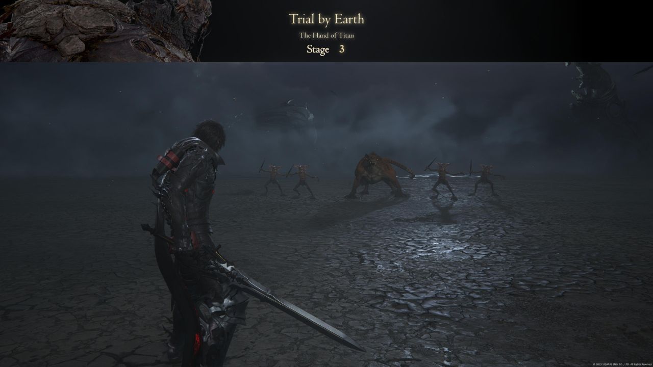 A group of enemies standing in the arena for stage three of Titan's trial.