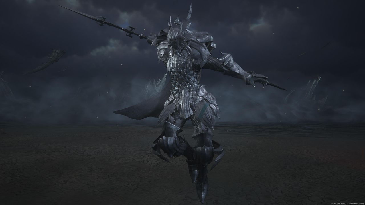 The Darkbound Lancer in Odin's trial jumping up and preparing to attack.