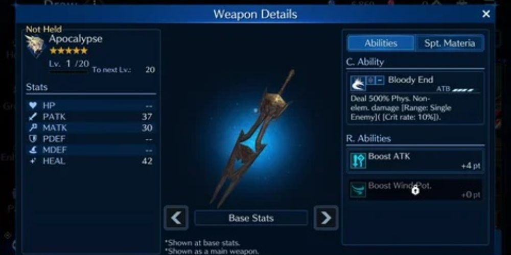 Final-Fantasy-7-Ever-Crisis-Apocalypse sword information screen