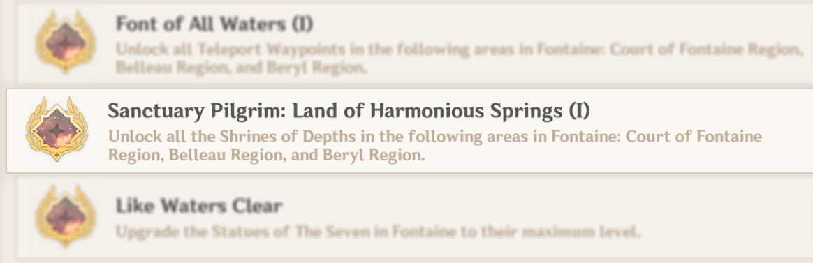 Sanctuary Pilgrim: Land of Harmonious Springs (I) Shrine of Depth Achievements