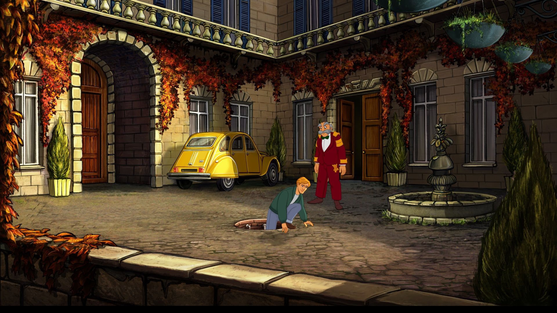 George climbing out of the manhole cover in Broken Sword Reforged.