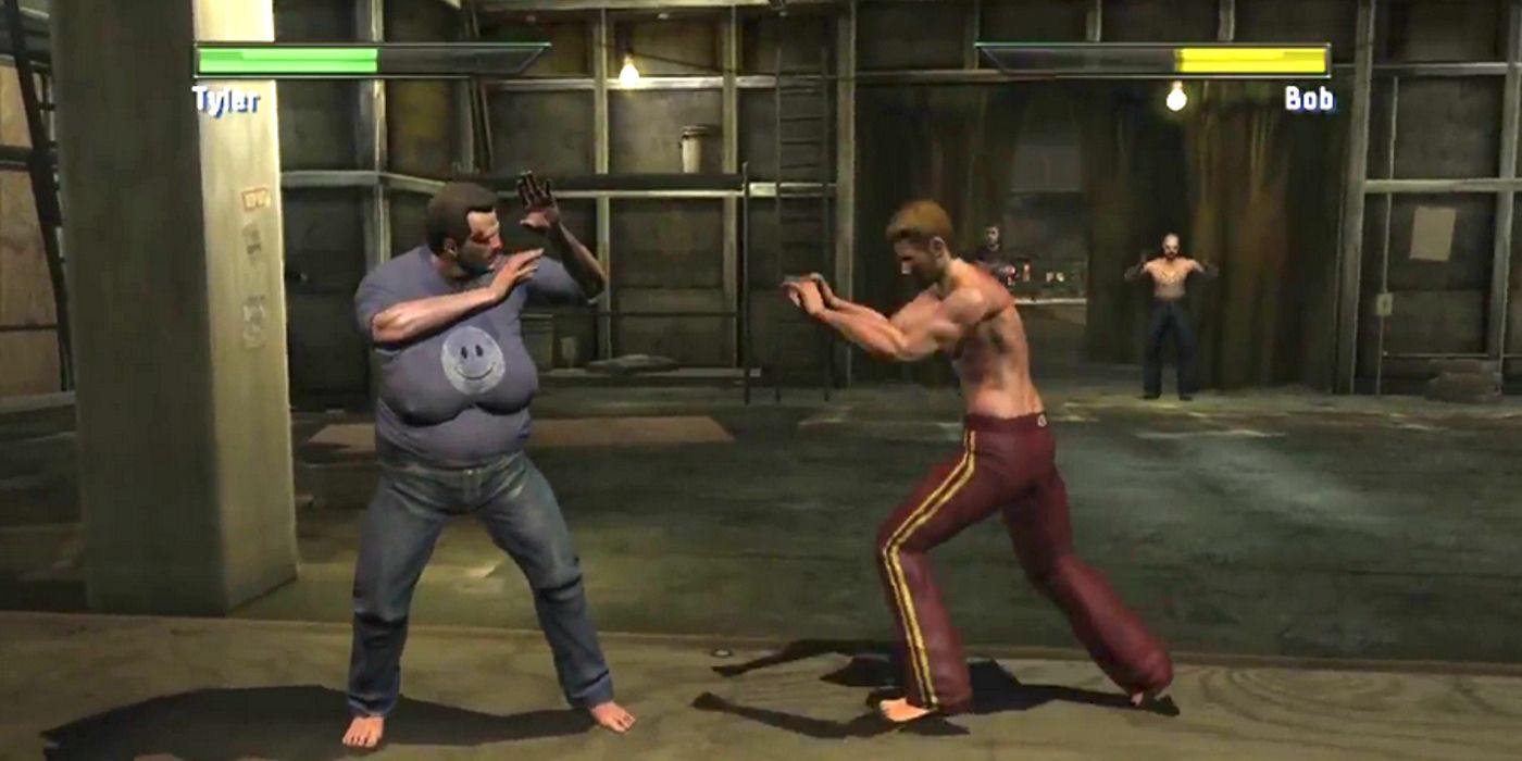 Tyler in Hand-to-Hand Combat Against Bob in Fight Club