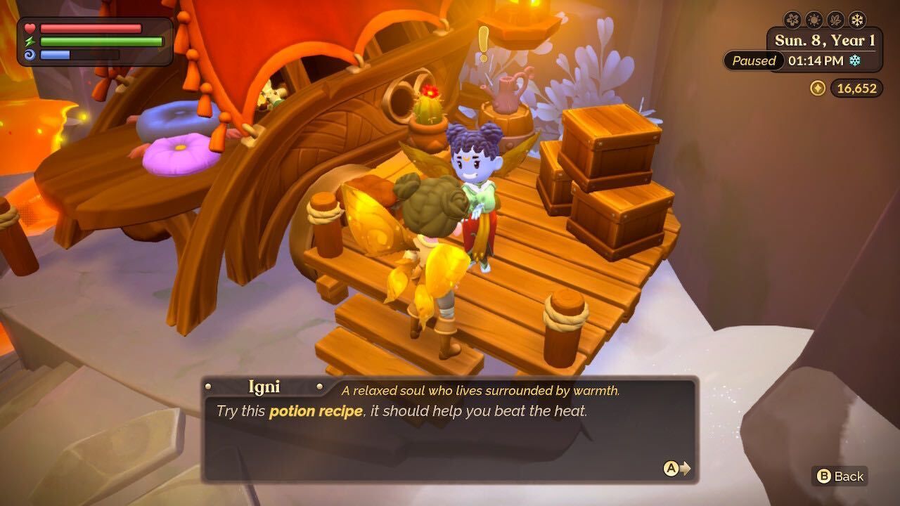 a farmer speaking to igni about the scorched caverns fae farm dungeon guide