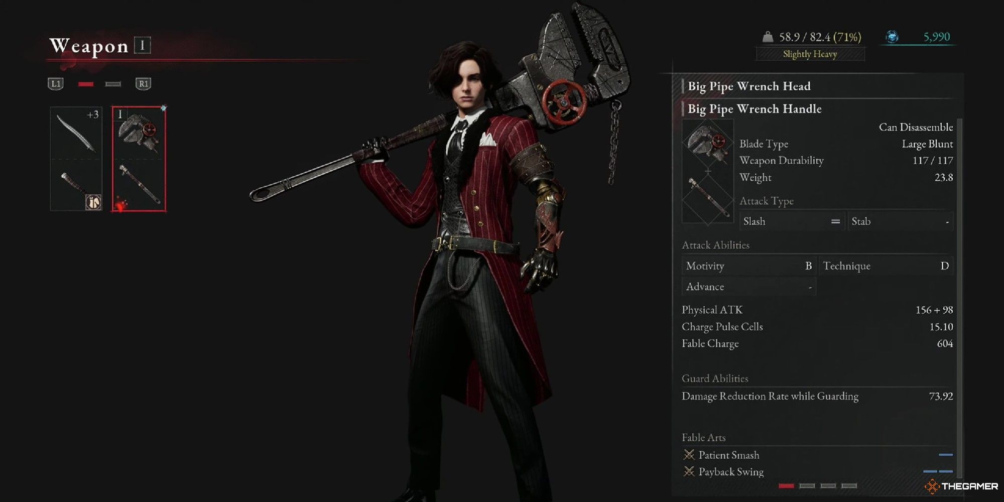 Lies Of P Weapon Menu Showing Big Pipe Wrench
