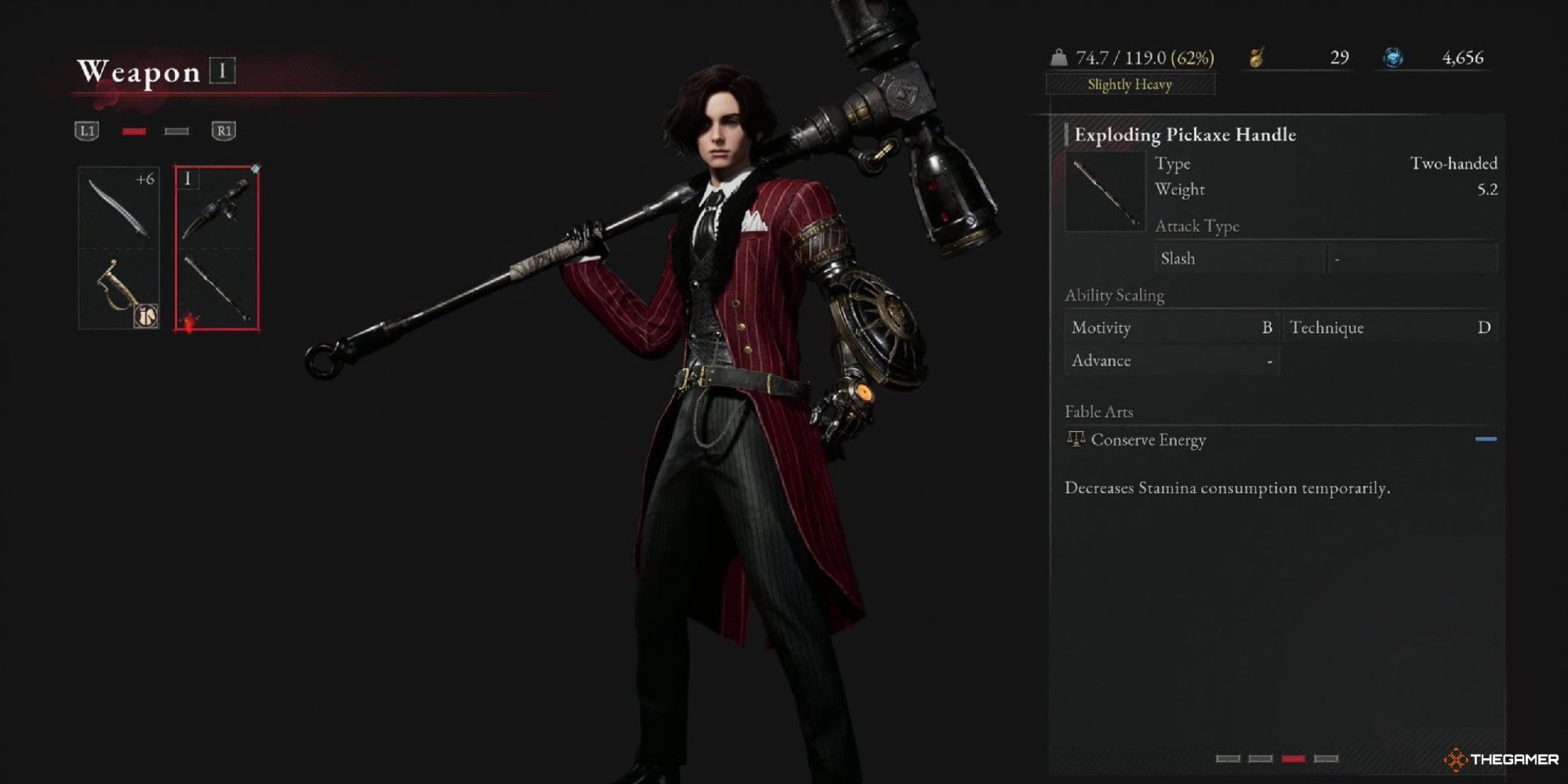 Lies Of P Weapon Menu Showing Exploding Pickaxe
