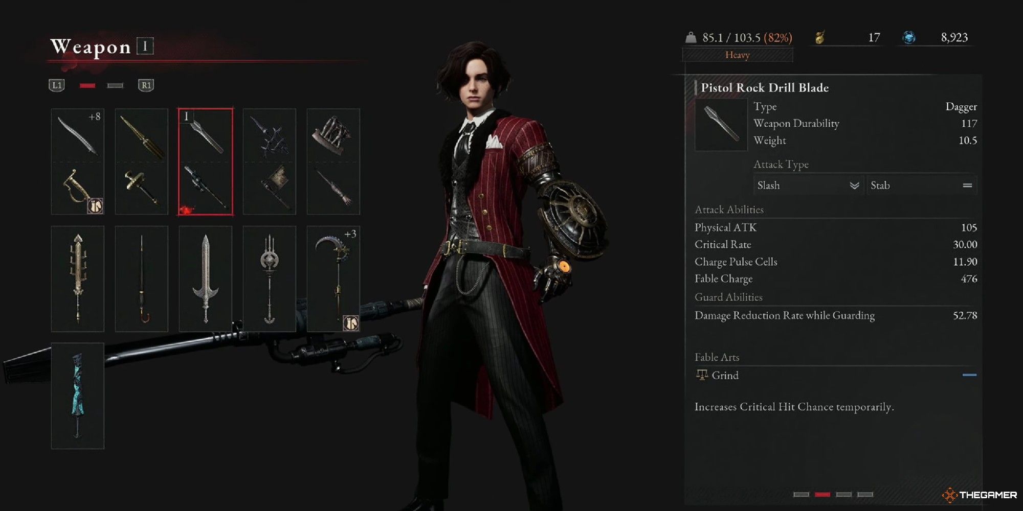 Lies Of P Weapon Menu Showing Pistol Rock Drill