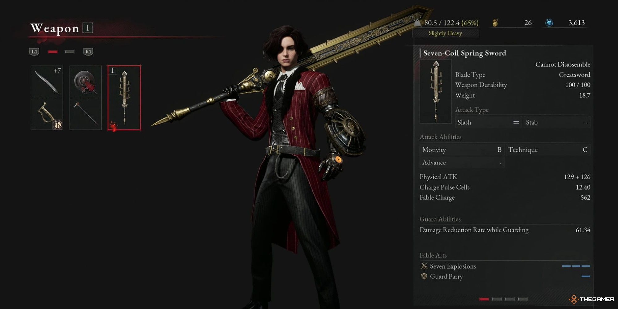 Lies Of P Weapon Menu Showing Seven-Coil Spring Sword