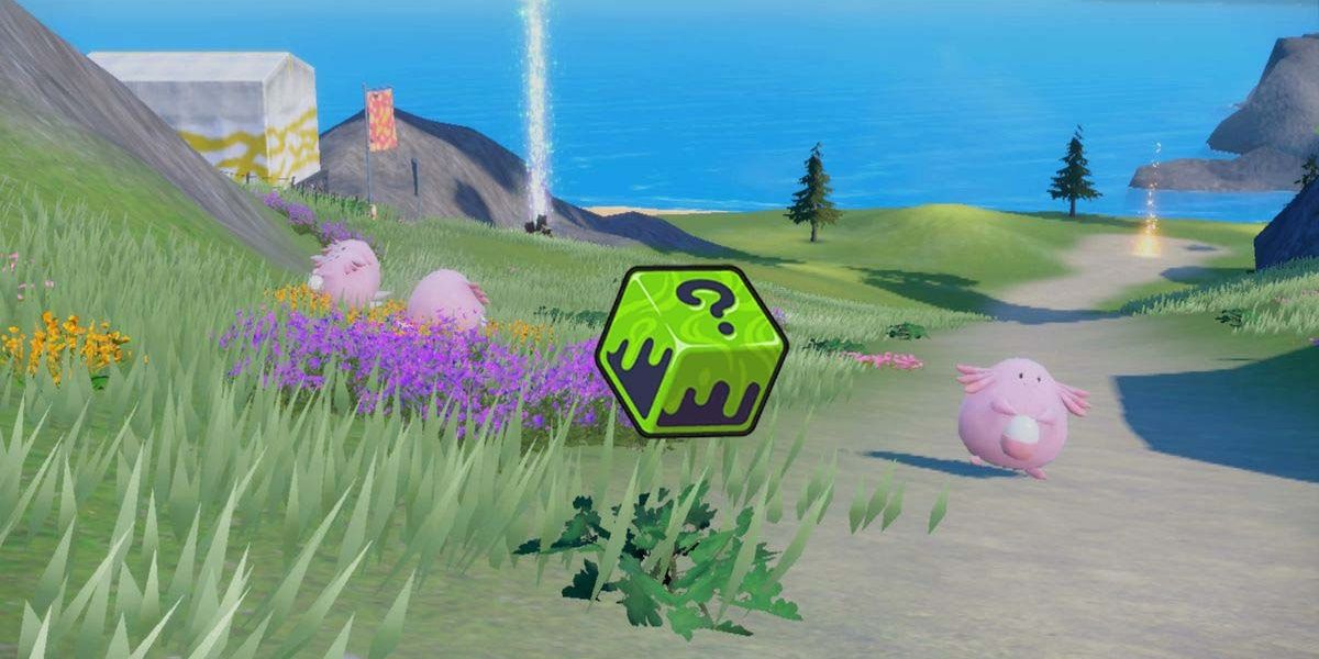 Pokemon Scarlet & Violet Loaded Dice Sprite Over Grassy Field With Blissey