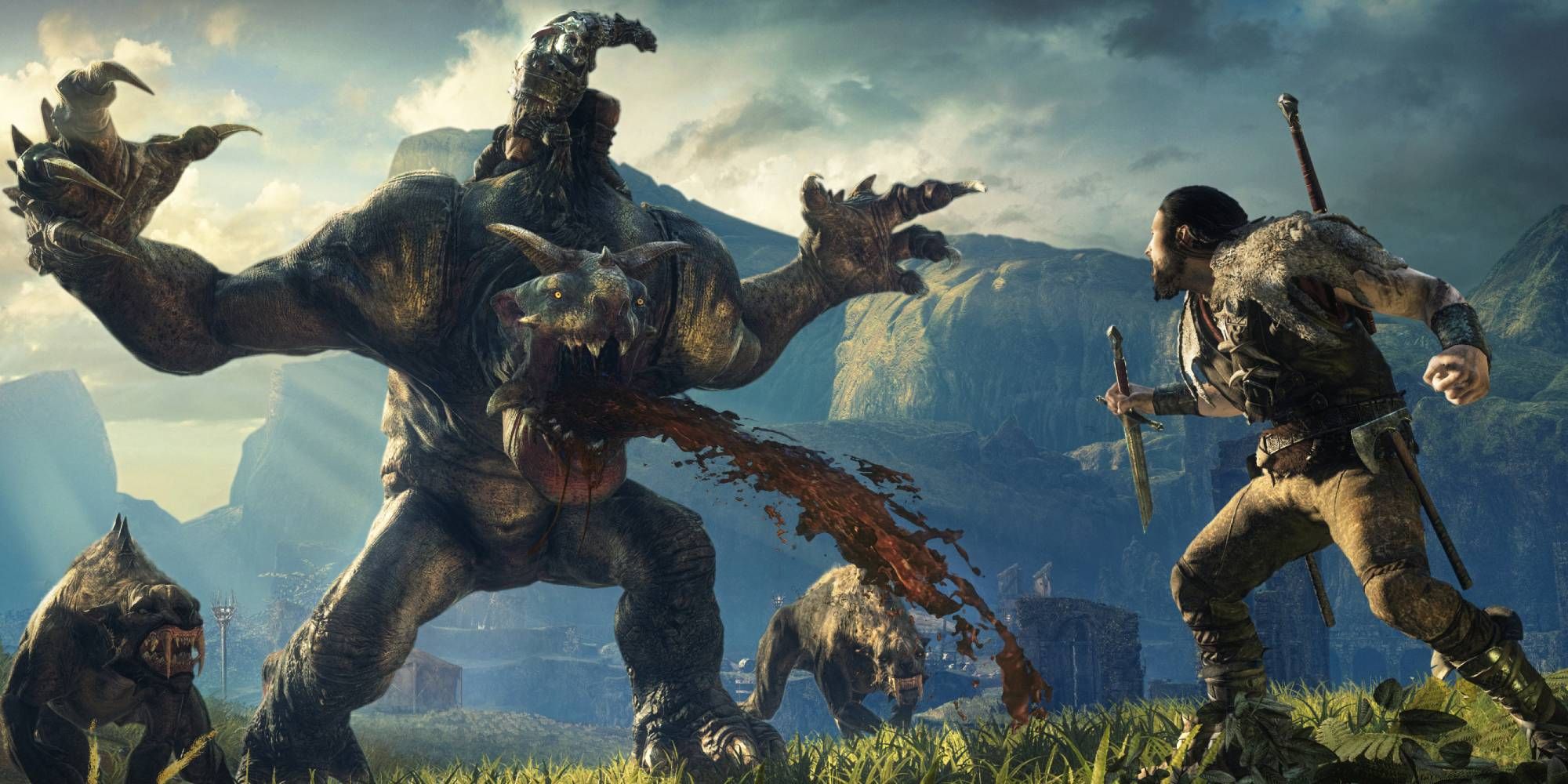 A figure fighting monsters in Mordor