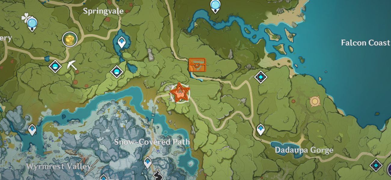 Map Location of Mondstadt Shrine of Depth 5 (Snow-Covered Path)
