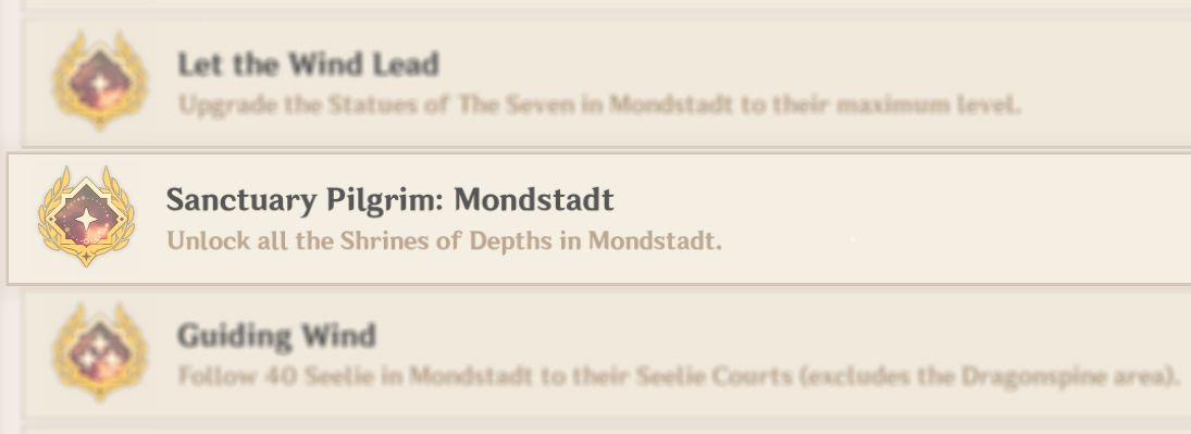 Mondstadt Shrine of Depth Achievement showcase - Sanctuary Pilgrim: Mondstadt