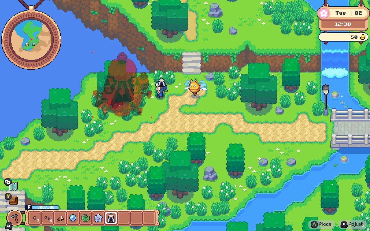 The alchemist tent is highlighted read to show it cannot be placed here.