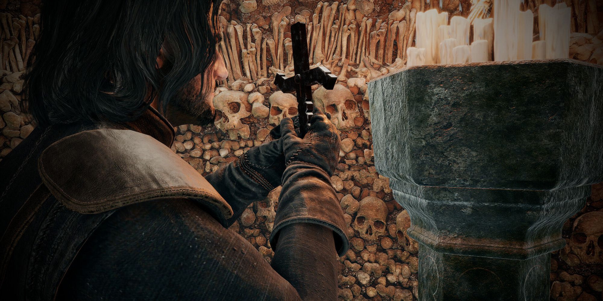 Mordimer praying in The Inquisitor. 