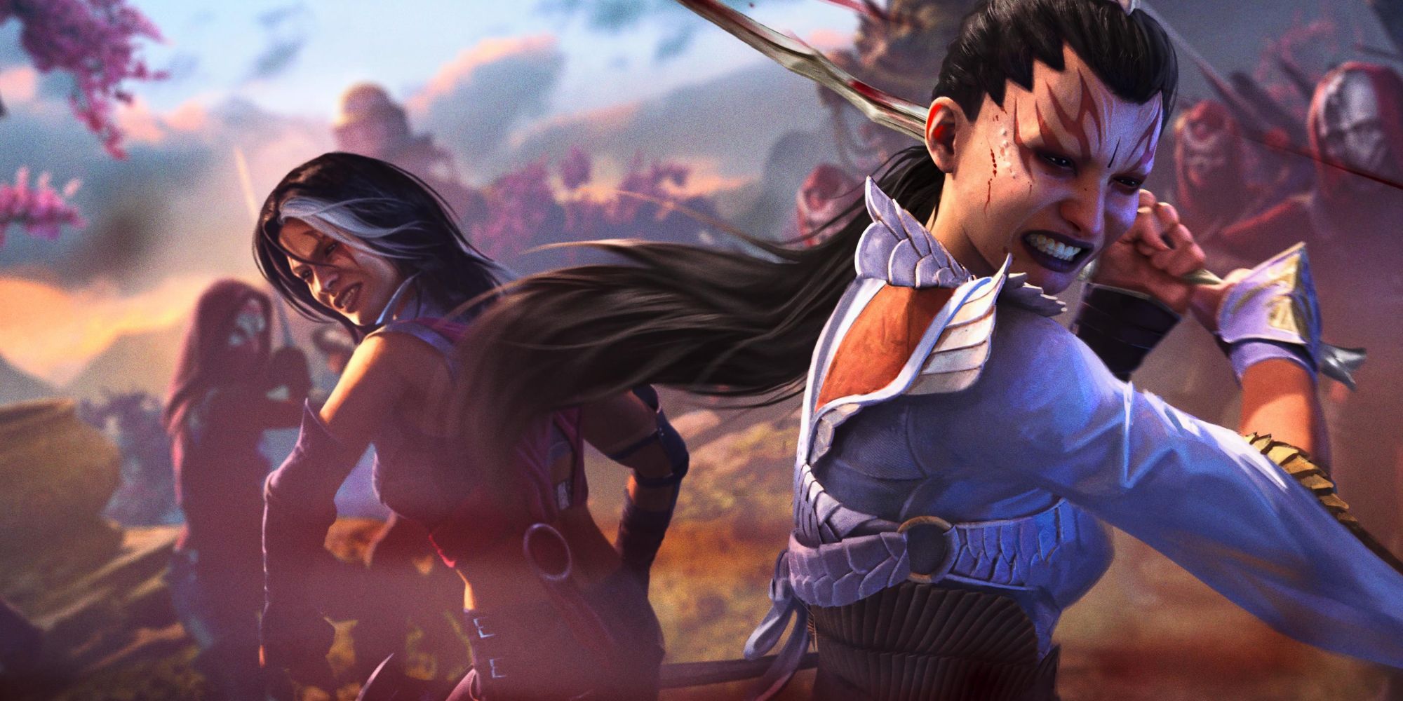 Ashrah and Sareena face a hoard of enemies in Mortal Kombat 1.