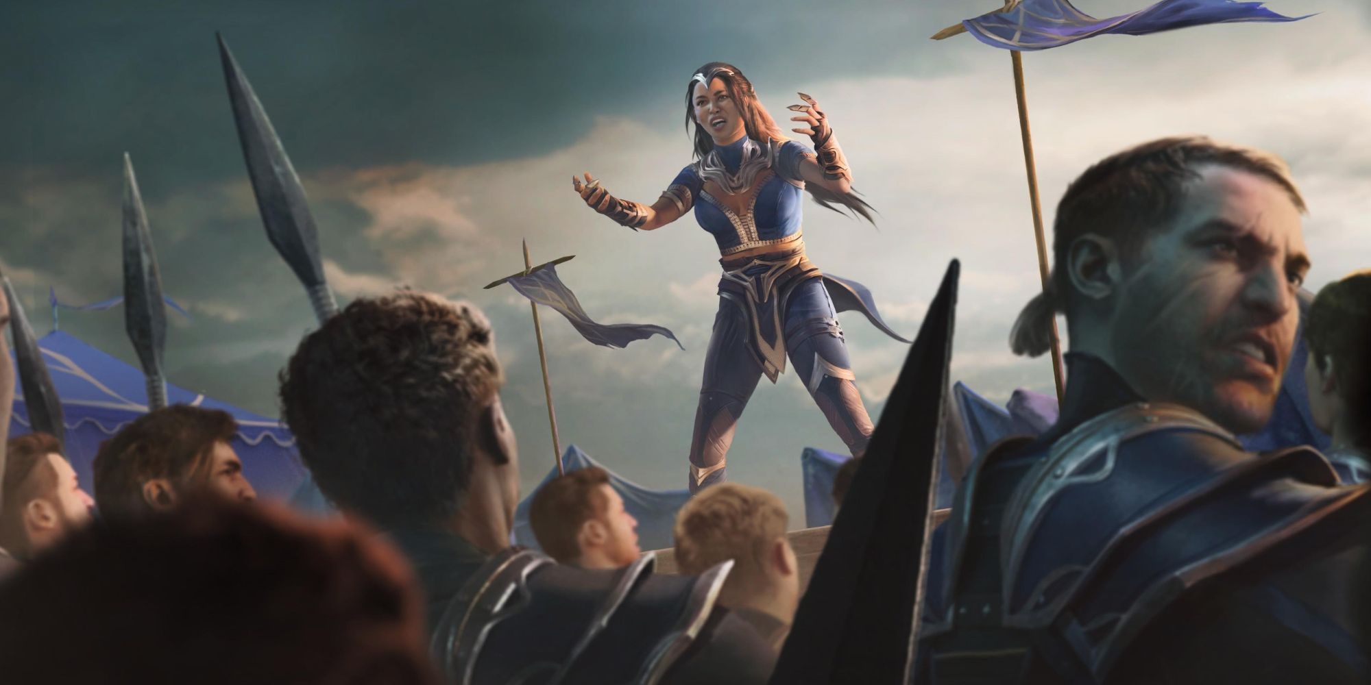 Kitana delivers a speech to her new army in Mortal Kombat 1.