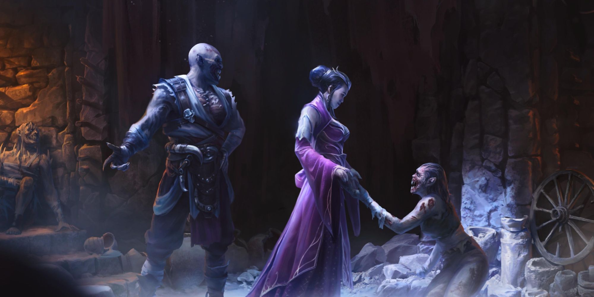 Baraka introduces Mileena to a woman with Tarkat in Mortal Kombat 1.