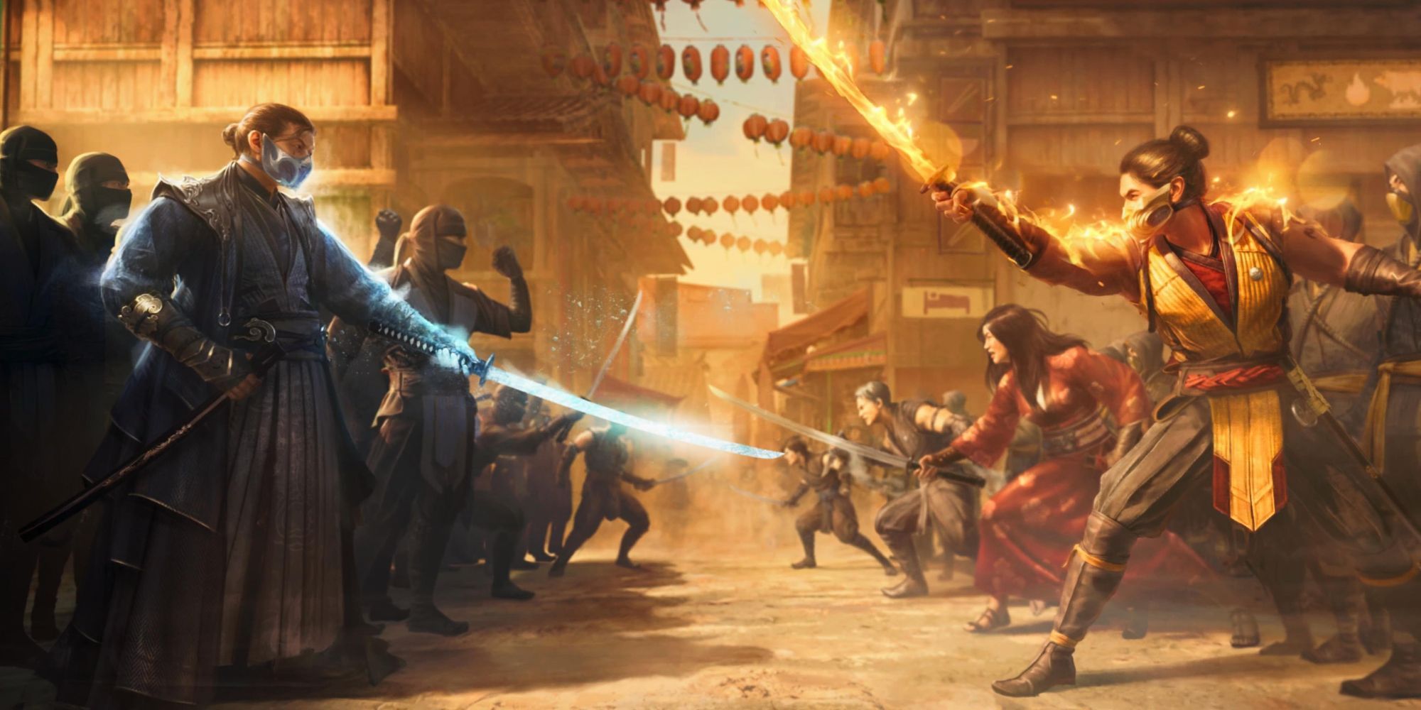 Scorpions army faces Sub-Zero's on the streets in Mortal Kombat 1.