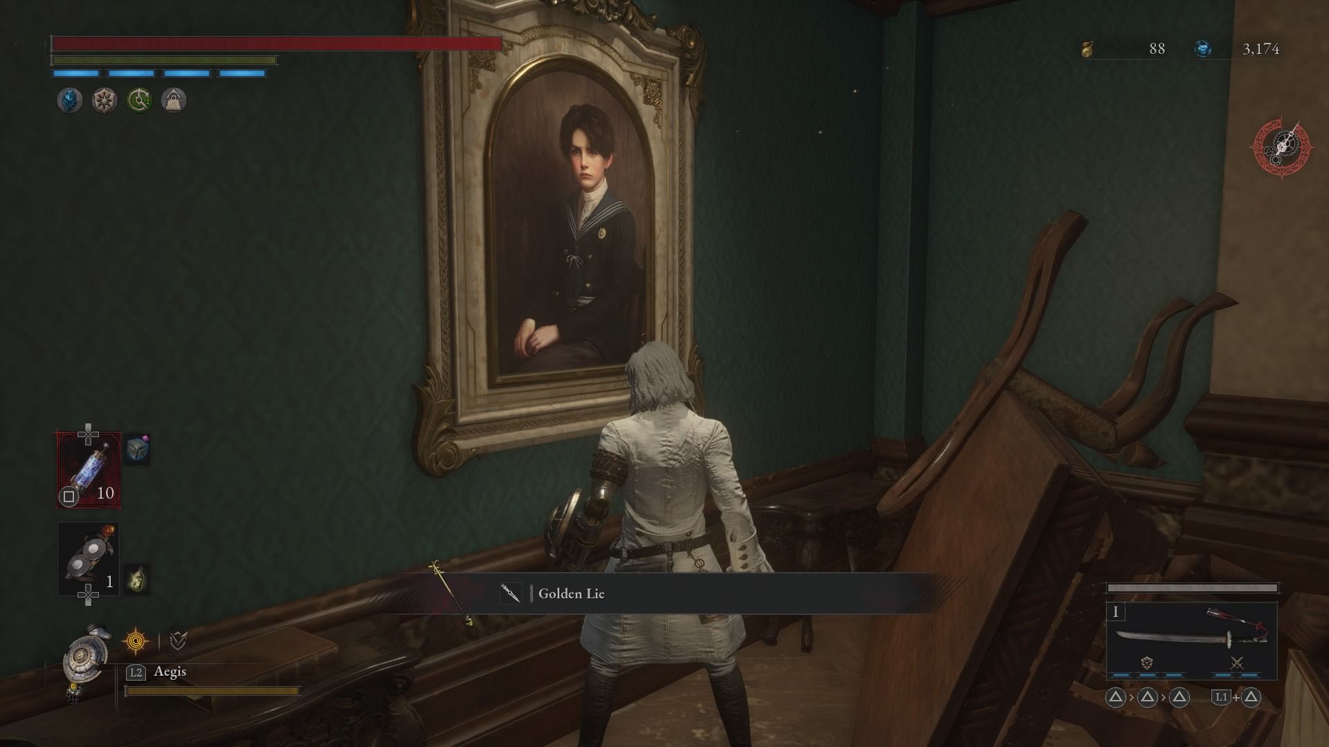 P aquired Golden Lies weapon from Portrait of a Boy in Lies of P