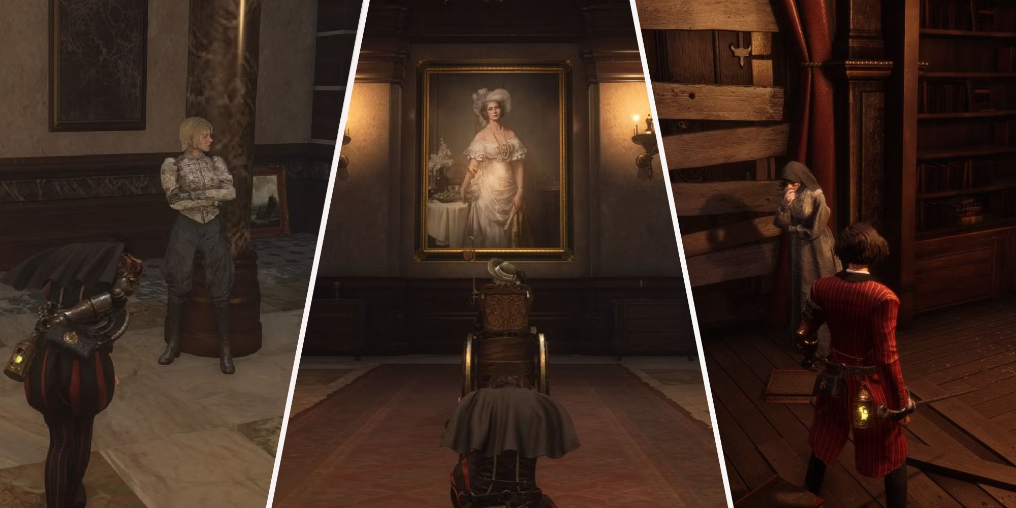 P standing in front of different NPCs, Cecile, Belle, Lady Antonia Lies of P