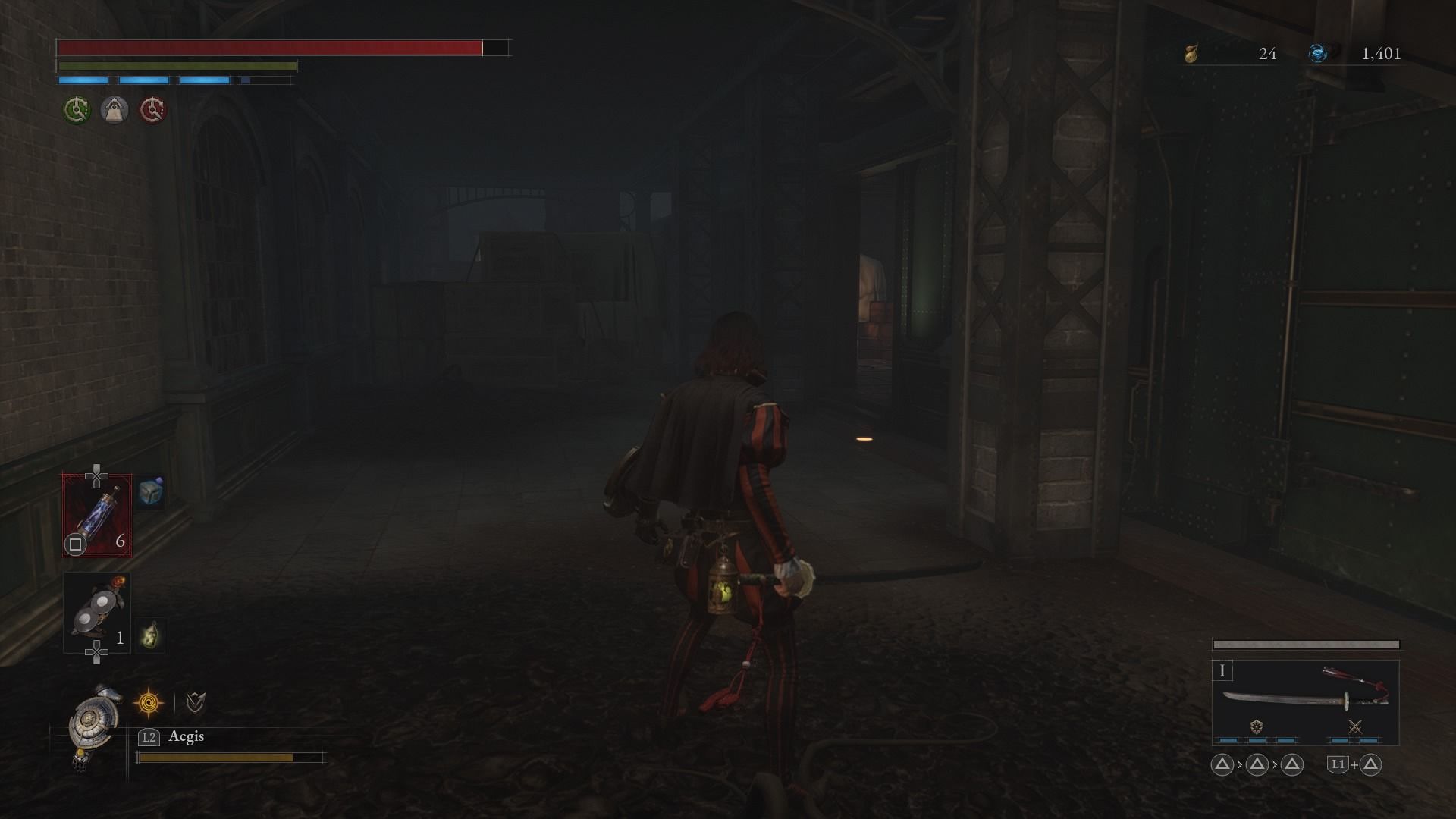 P standing near an entrance of a train leading to Belle's Partner Lies of P