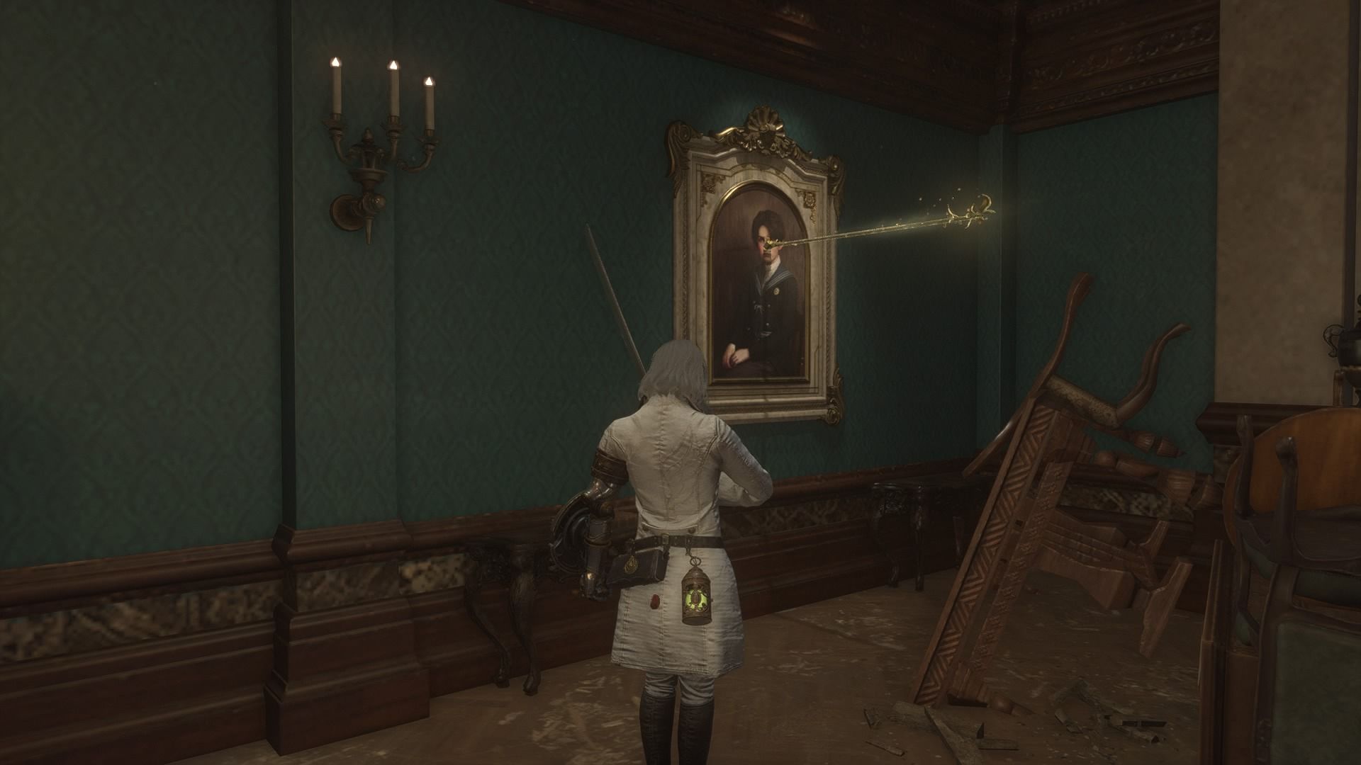 P standing near the Golden Lie weapon Lies of P