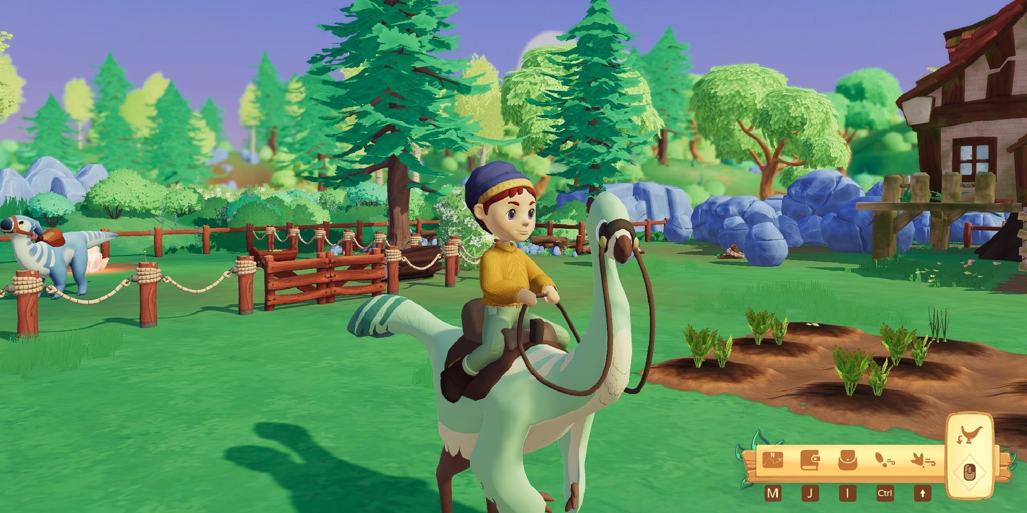 paleo pines player standing next to crops
