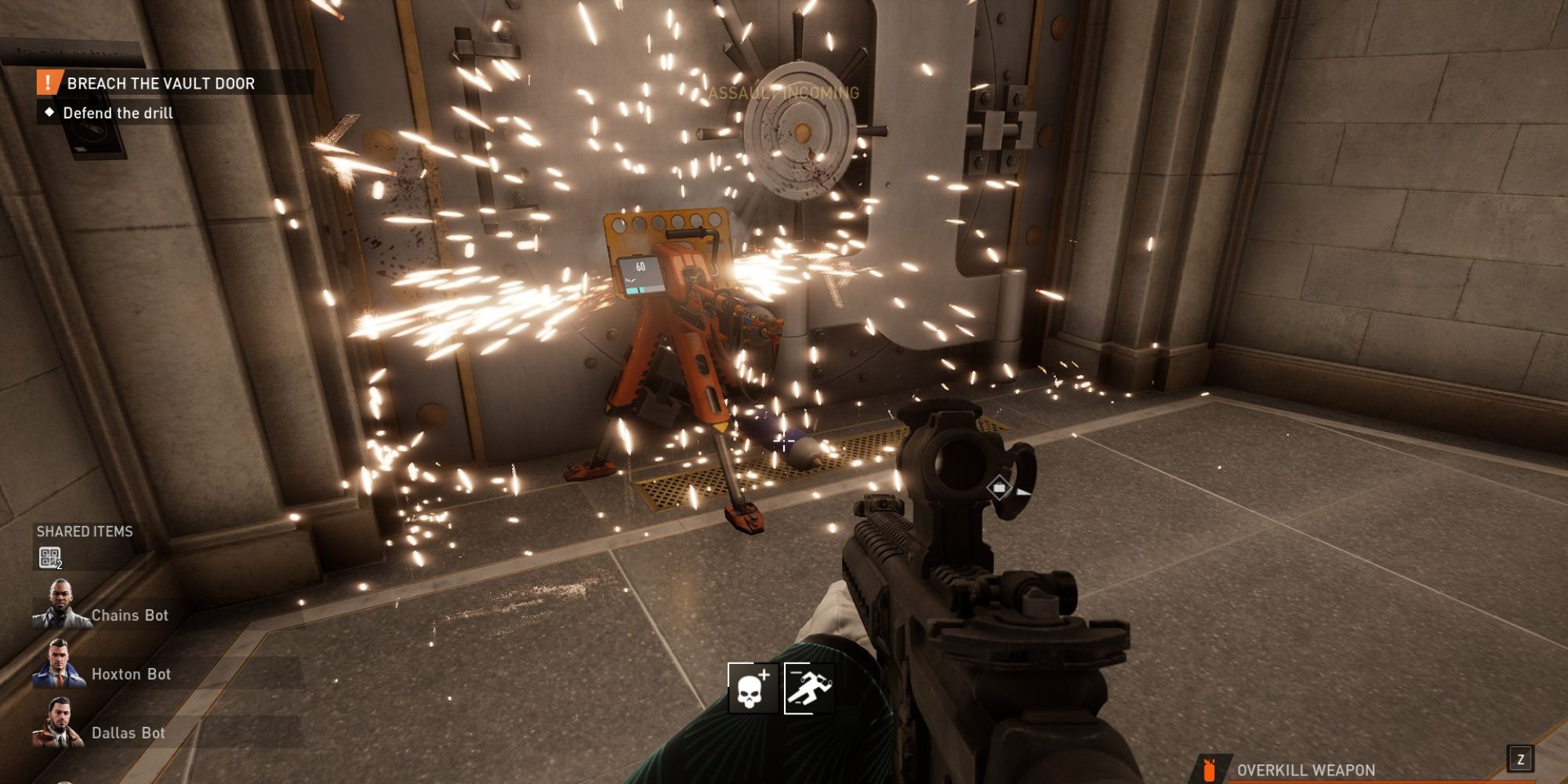 the player uses a thermal lance to open the vault door at gold & sharke bank in payday 3