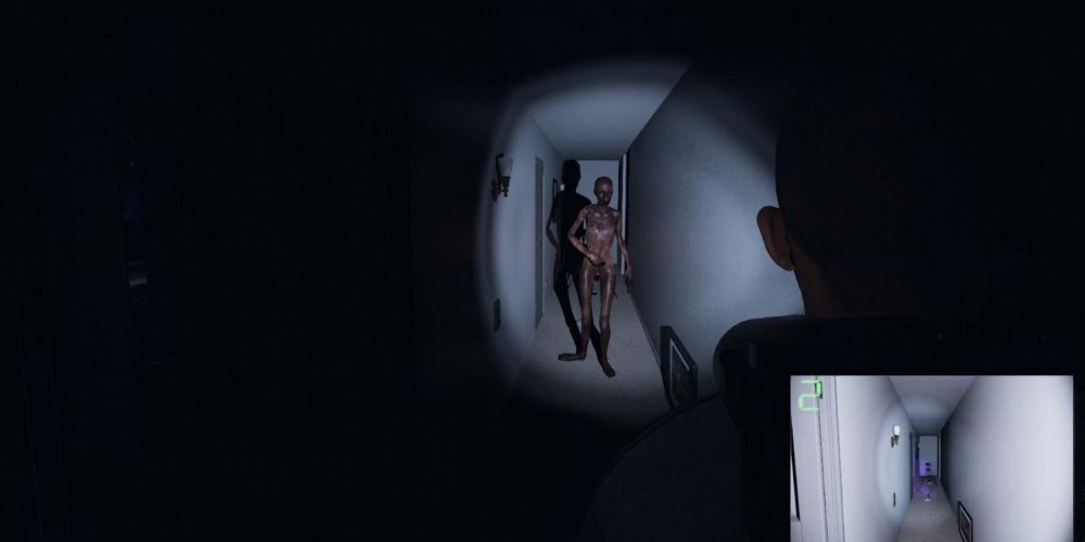 Phasmaphobia being chased by an evil spriit in a hallway