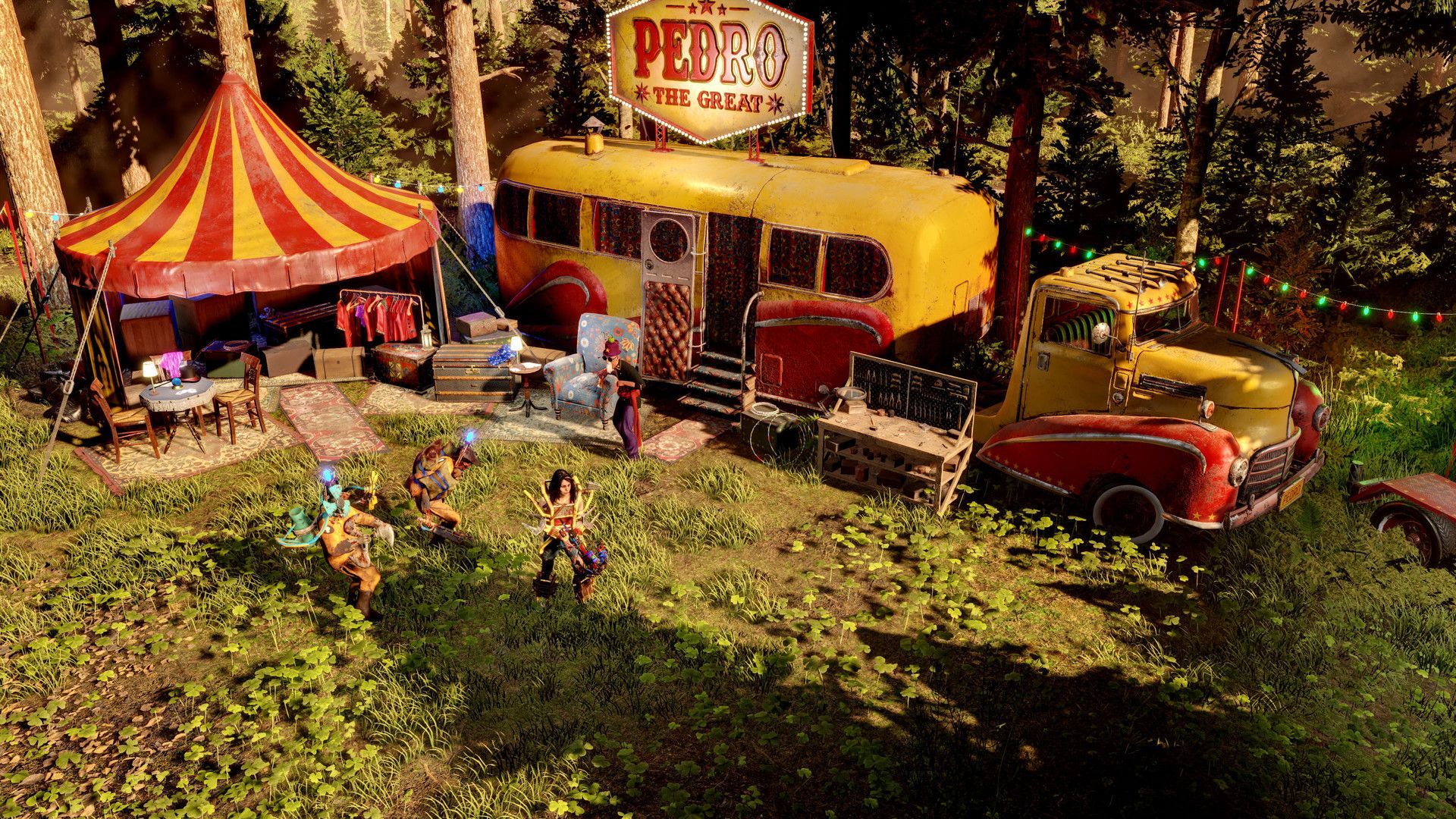 Player and zombots outside a caravan in Paradize Project.