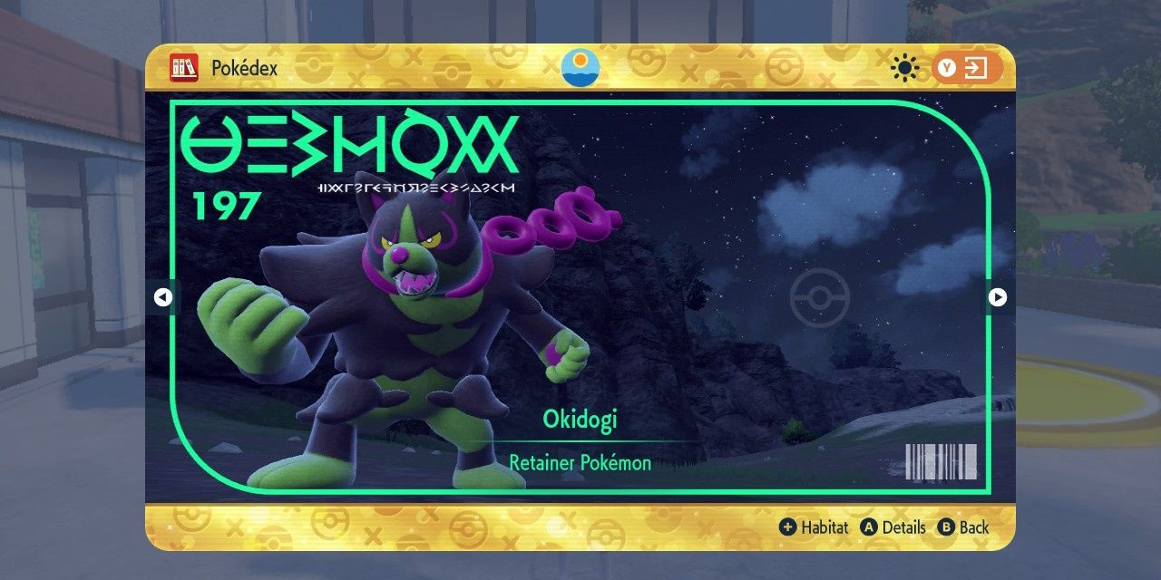 Pokemon Violet Okidogi as seen in the pokedex