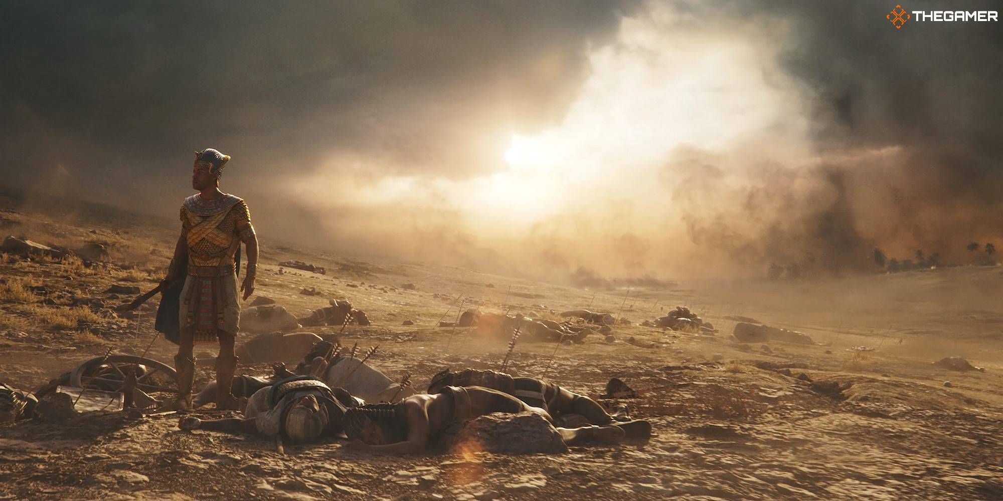 ramesses alone on the battlefield surrounded by fallen men total war pharaoh