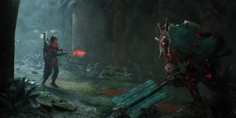 Remnant 2 a gunslinger fighting one of the root's horde
