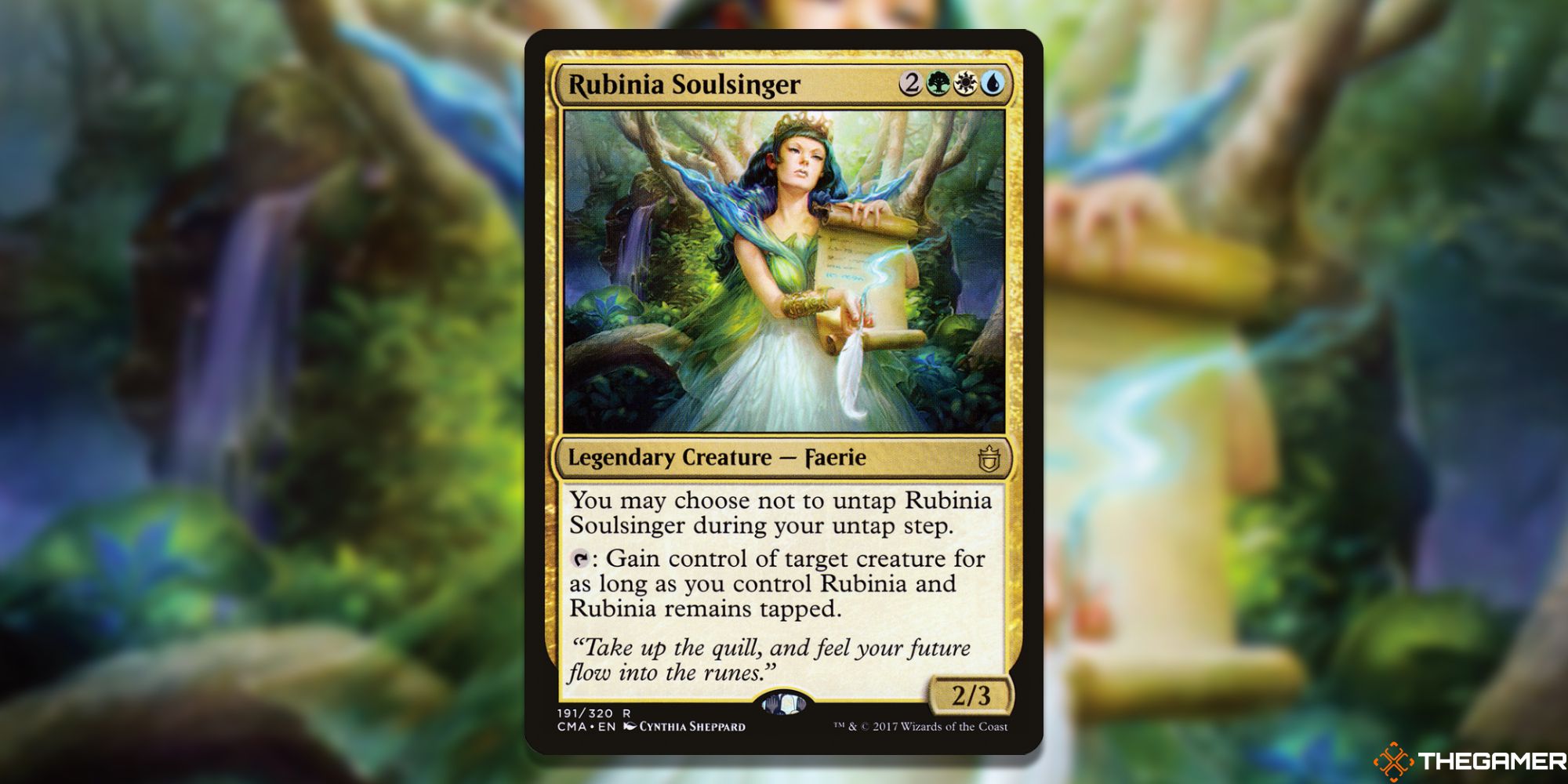Image of the Rubinia Soulsinger card in Magic: The Gathering, with art by Cynthia Sheppard