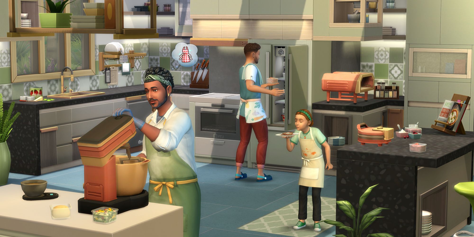 Sims 4 home chf hustle family in a new kitchen baking together