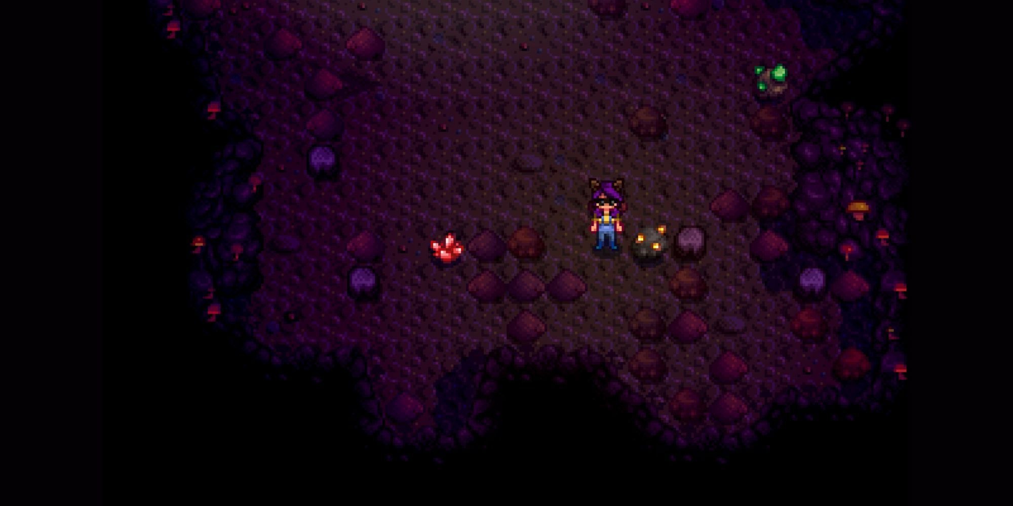 Stardew Valley player in the mines with gems