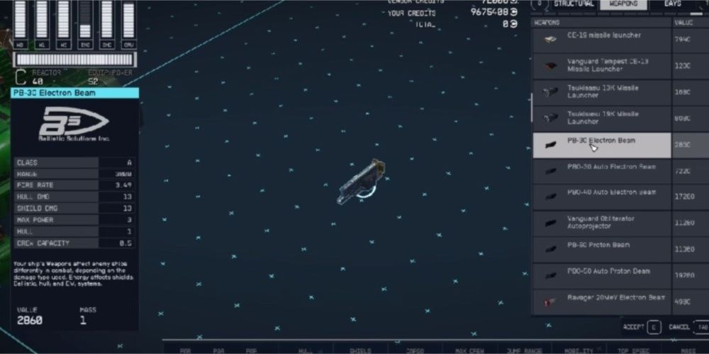 Starfield, A screenshot Of The PB-30 Electron Beam On The Vendor List