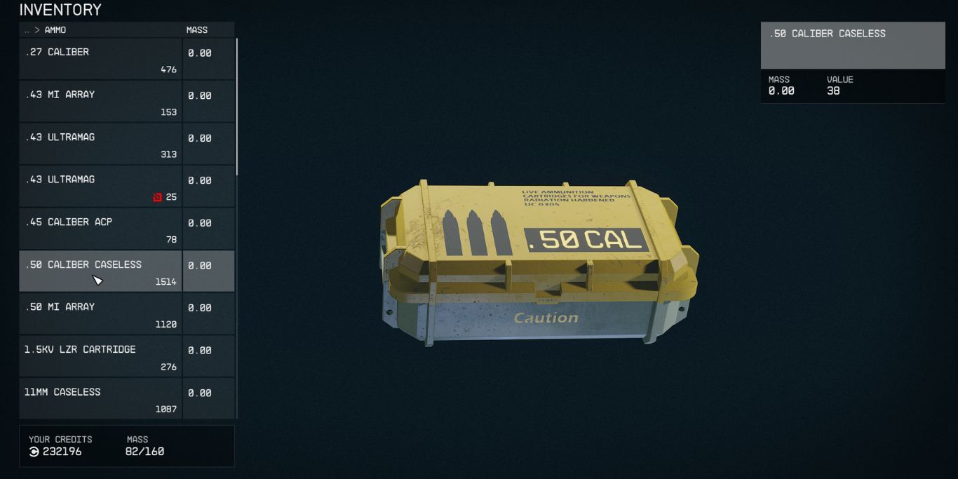 Starfield Ammo Screen In Inventory
