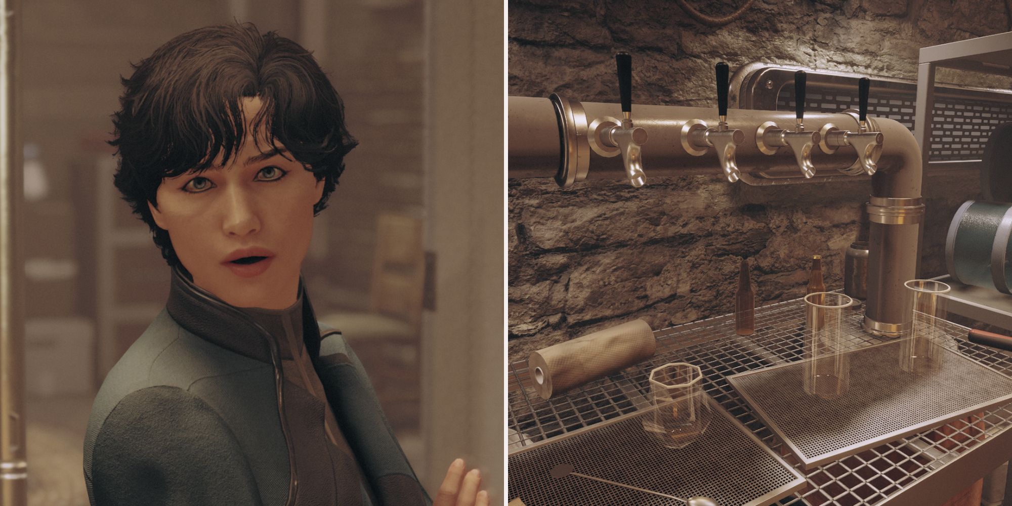 Left, Sarah Filburn. Right, a beer on-tap pour station.