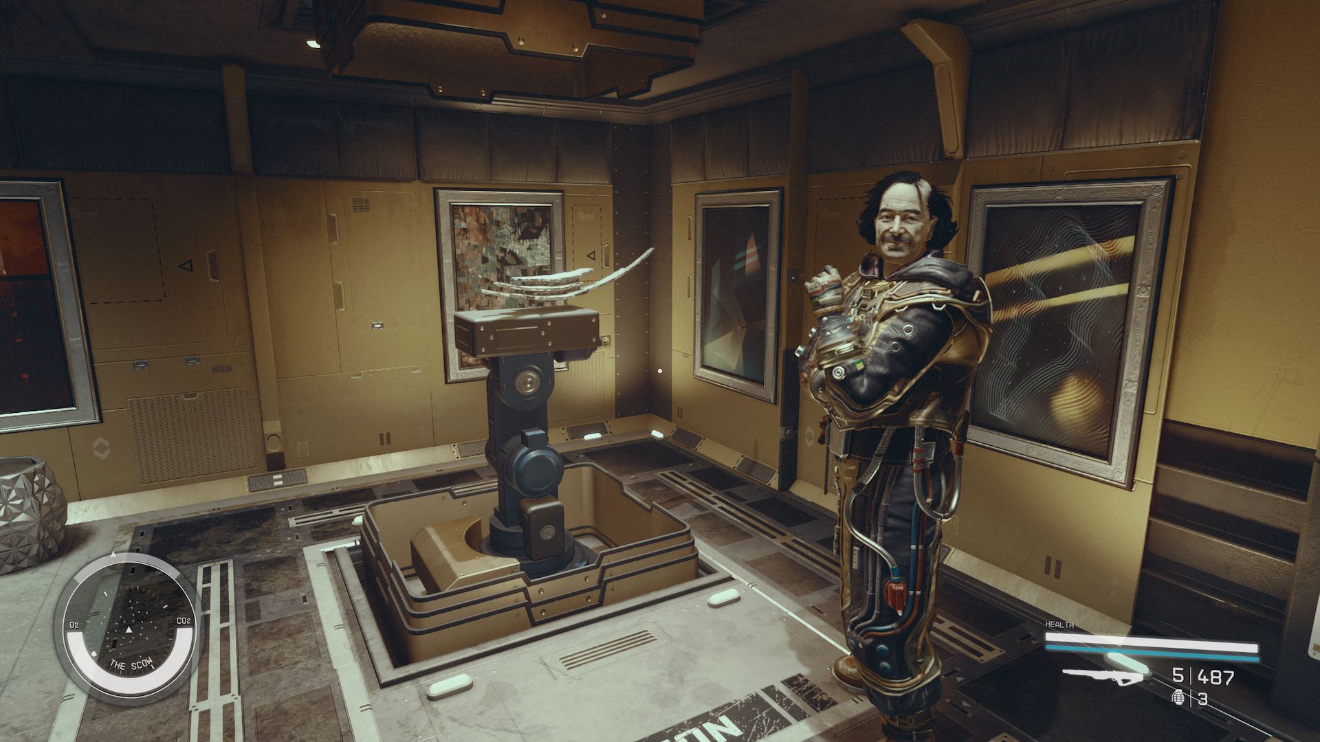 Captain Petrov stands in front of the Artifact in his collection aboard the Scow ship.